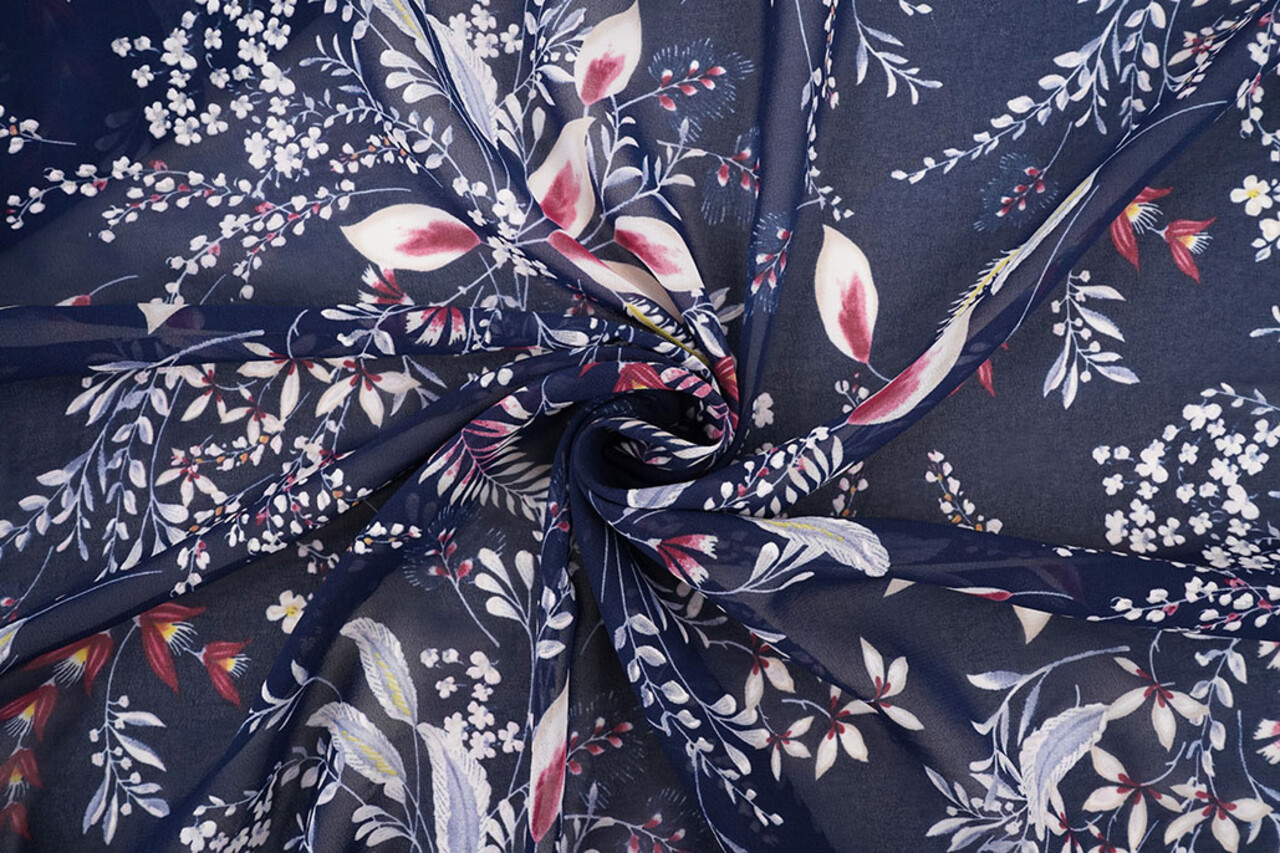 Chiffon Bloemen Marilon Marine