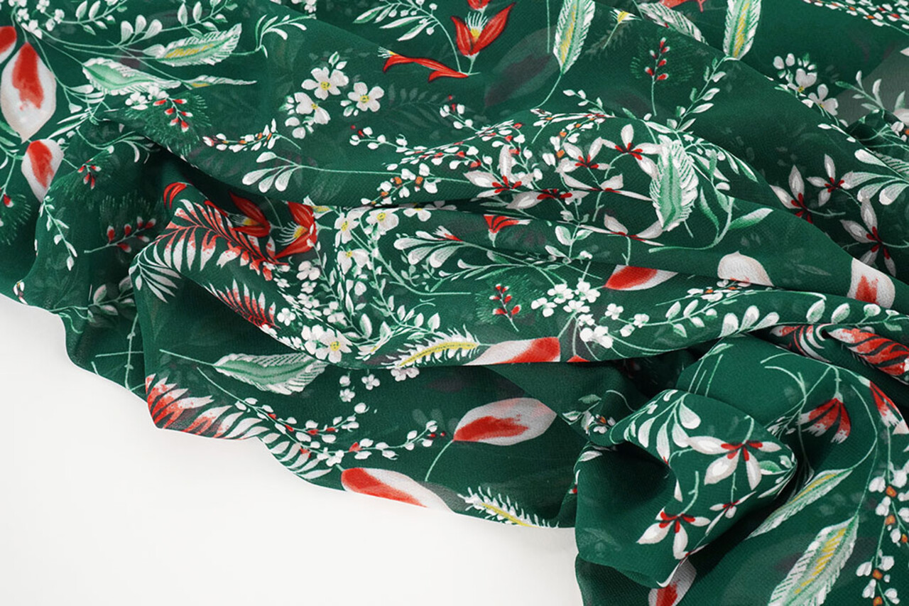 Chiffon Fiori Marilon Verde Bottiglia Chiffon Fiori Marilon Verde Bottiglia