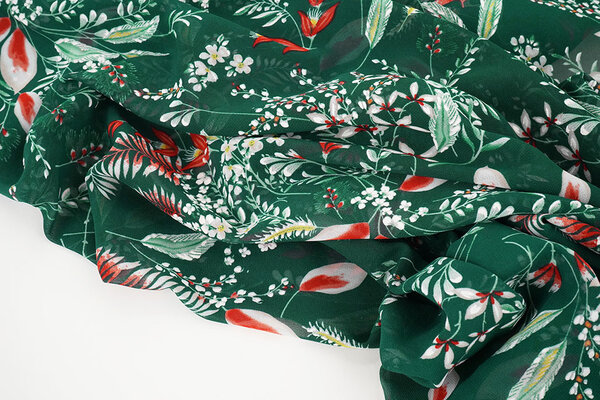 Mousseline Fleurs Marilon Vert Bouteille Mousseline Fleurs Marilon Vert Bouteille