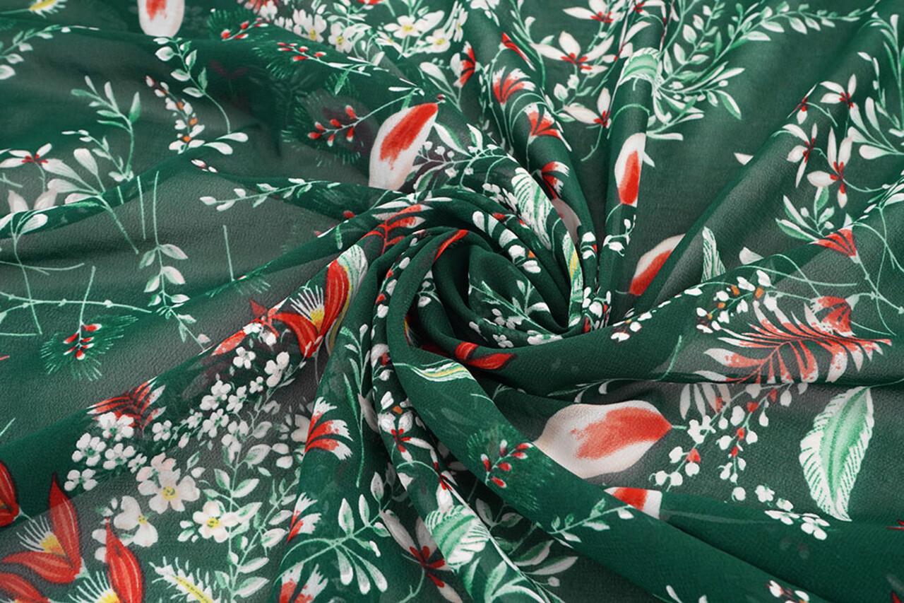 Mousseline Fleurs Marilon Vert Bouteille Mousseline Fleurs Marilon Vert Bouteille