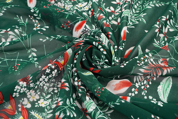 Chiffon Fiori Marilon Verde Bottiglia Chiffon Fiori Marilon Verde Bottiglia