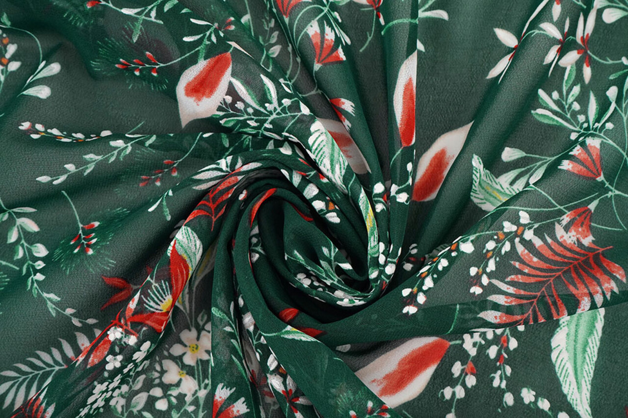 Mousseline Fleurs Marilon Vert Bouteille Mousseline Fleurs Marilon Vert Bouteille