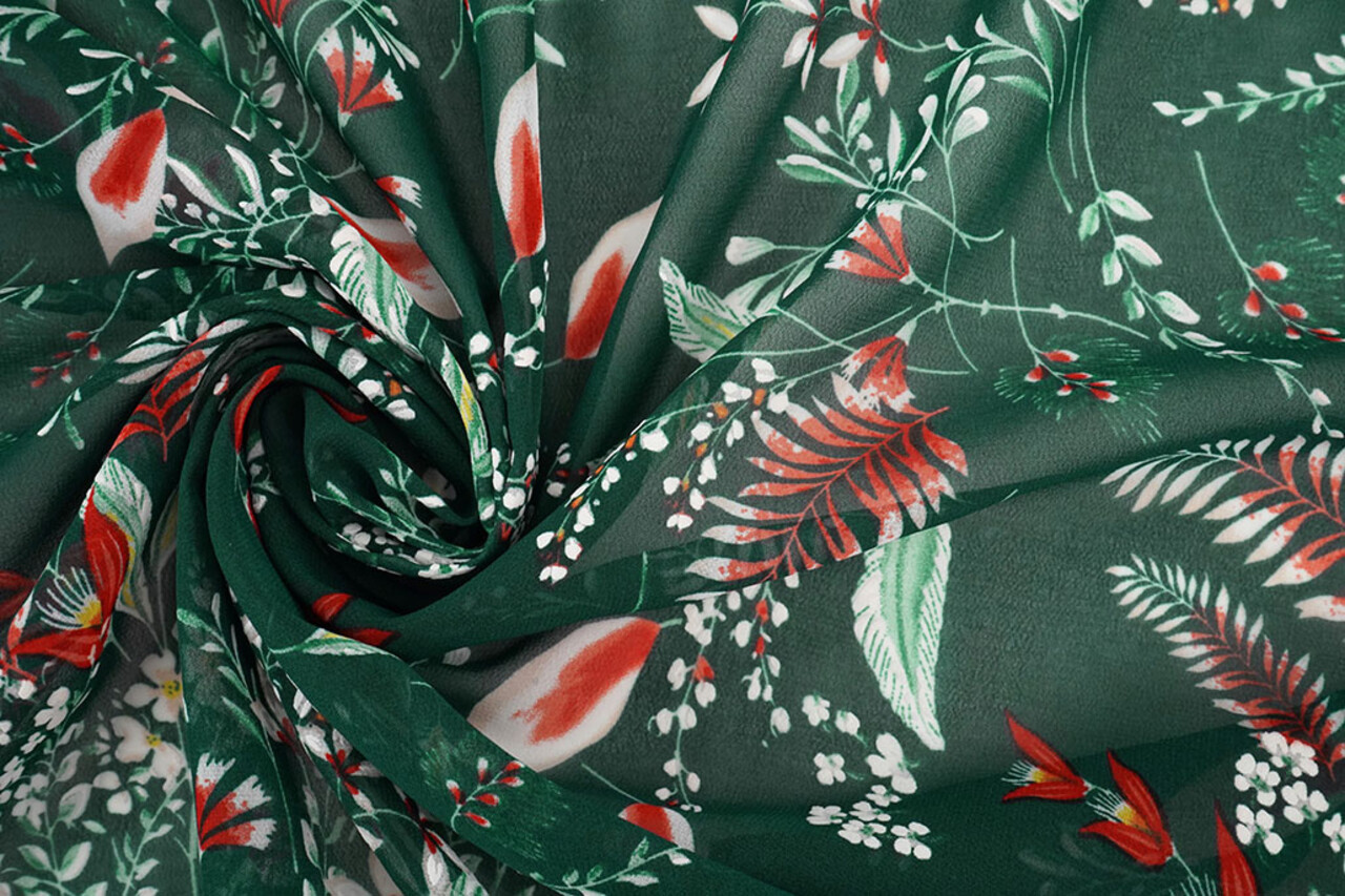 Chiffon Blumen Marilon Flaschengrün