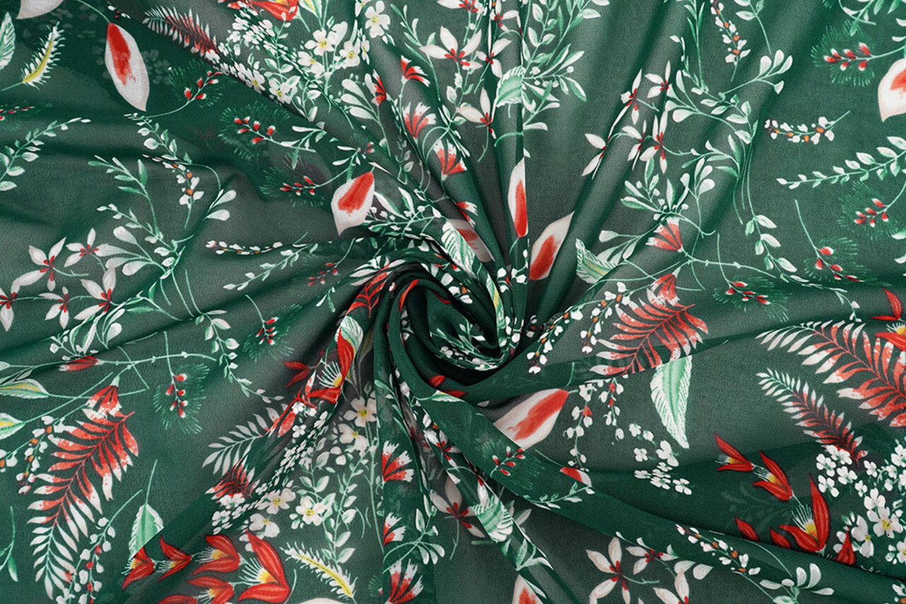 Chiffon Fiori Marilon Verde Bottiglia Chiffon Fiori Marilon Verde Bottiglia