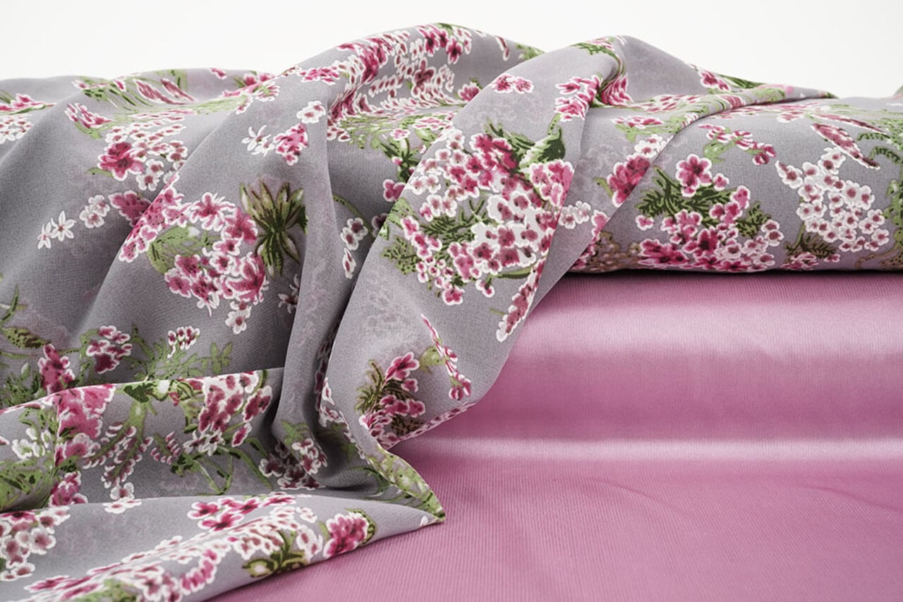 Mousseline Fleurs Desmera Mauve