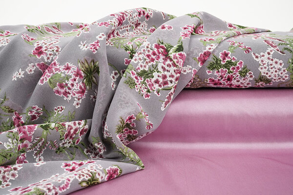 Mousseline Fleurs Desmera Mauve