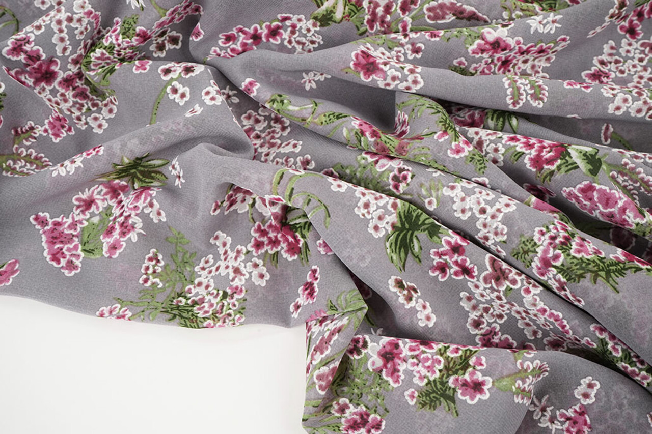 Mousseline Fleurs Desmera Mauve