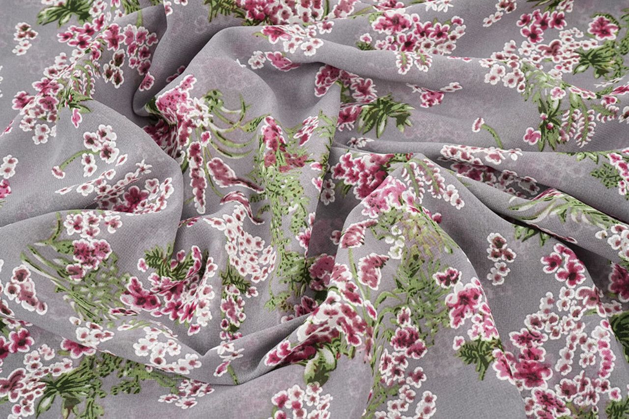 Mousseline Fleurs Desmera Mauve