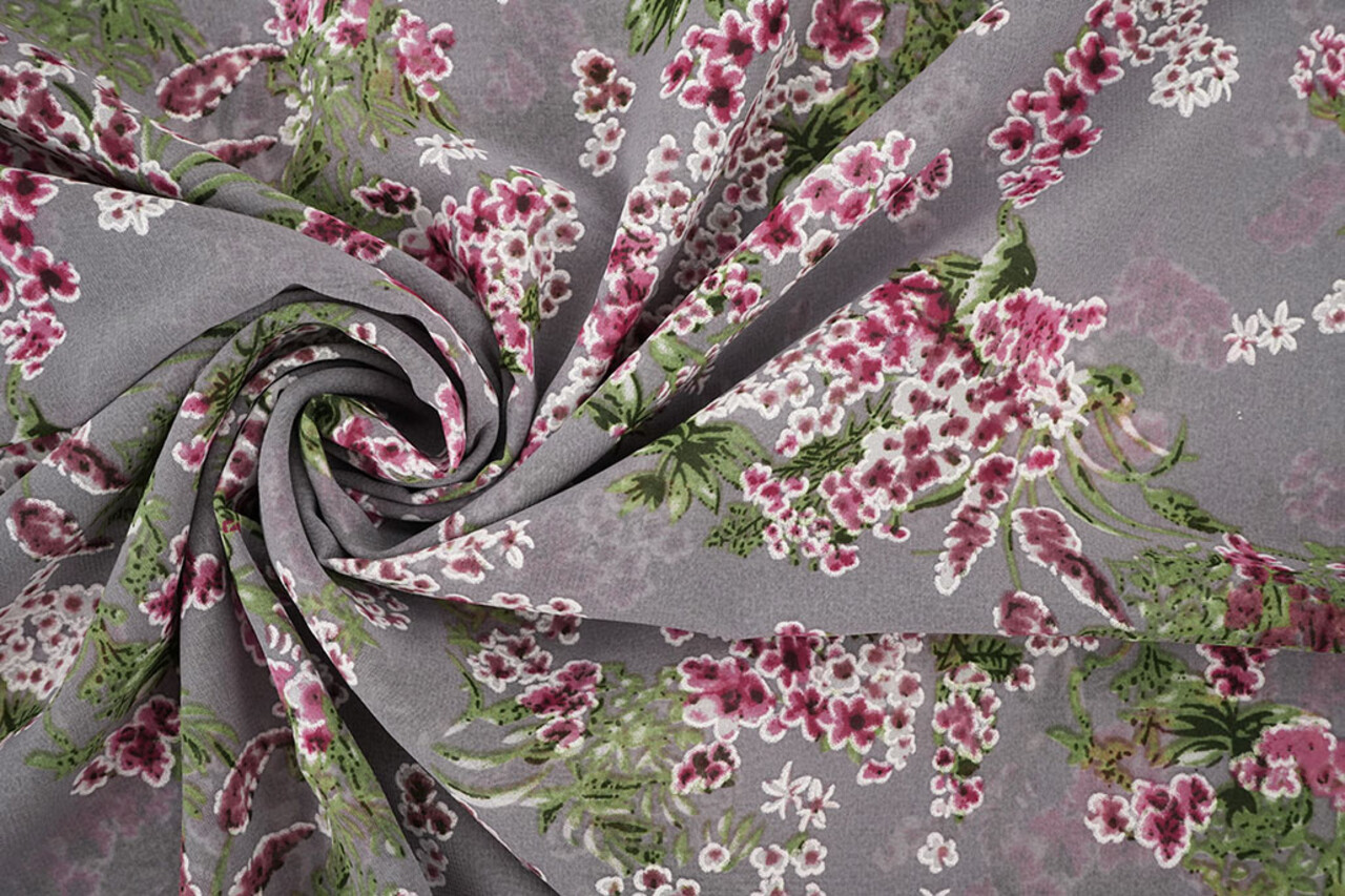 Mousseline Fleurs Desmera Mauve