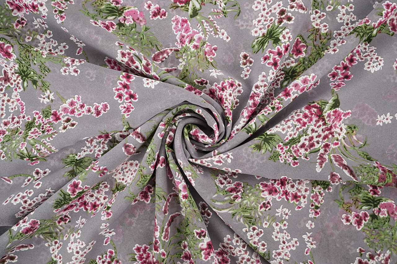 Mousseline Fleurs Desmera Mauve