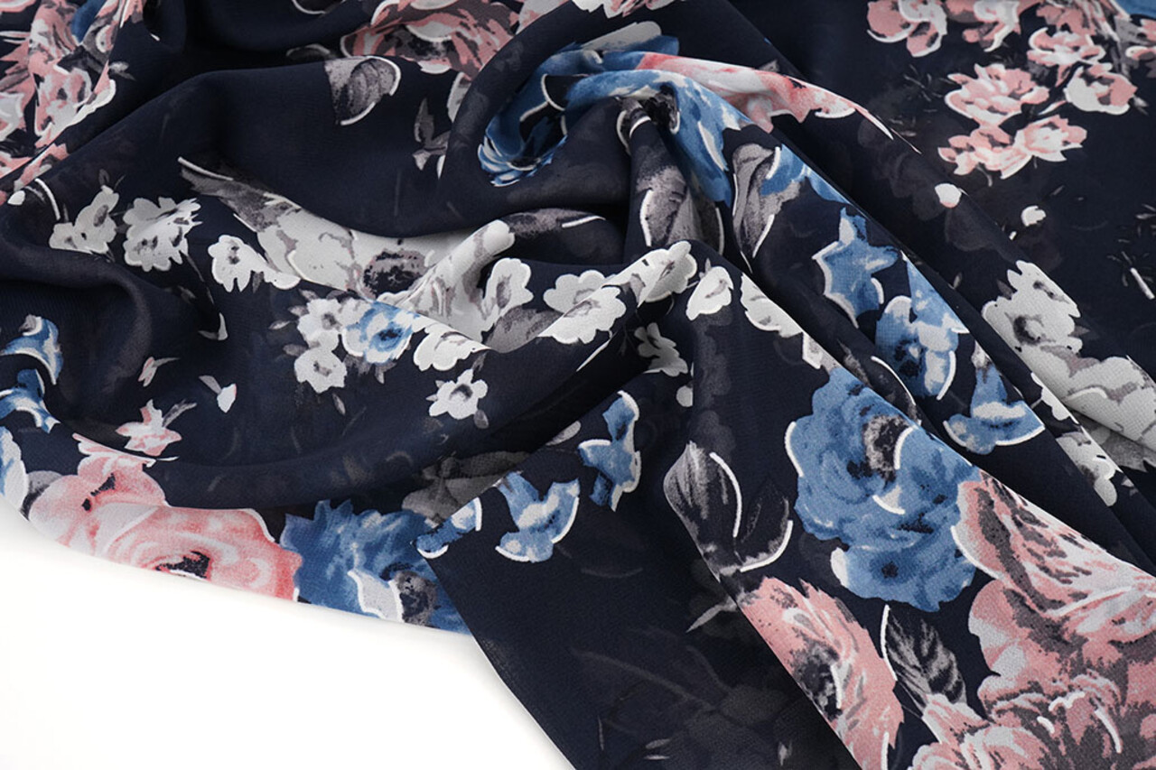 Chiffon Fiori Chauva Blu Navy Chiffon Fiori Chauva Blu Navy