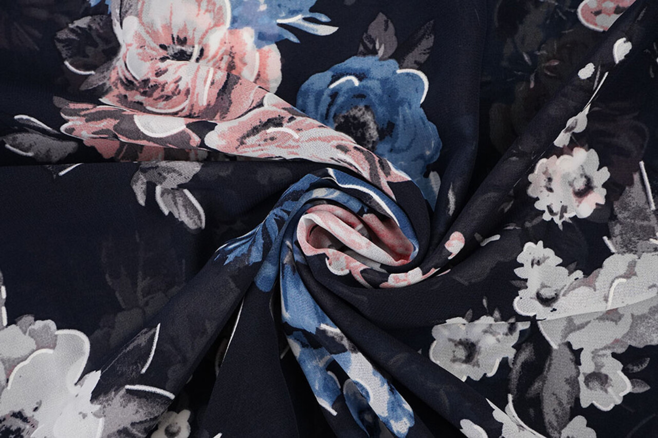 Chiffon Fiori Chauva Blu Navy Chiffon Fiori Chauva Blu Navy