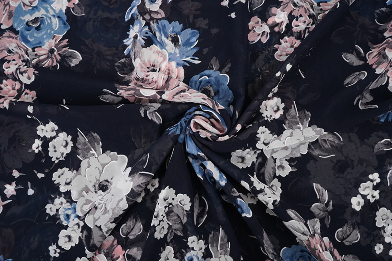 Chiffon Fiori Chauva Blu Navy Chiffon Fiori Chauva Blu Navy