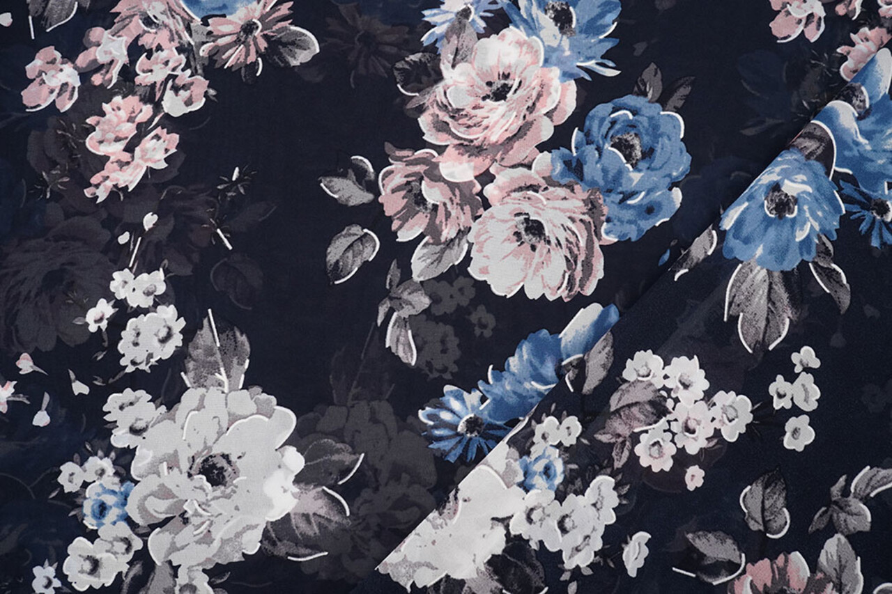 Chiffon Fiori Chauva Blu Navy Chiffon Fiori Chauva Blu Navy