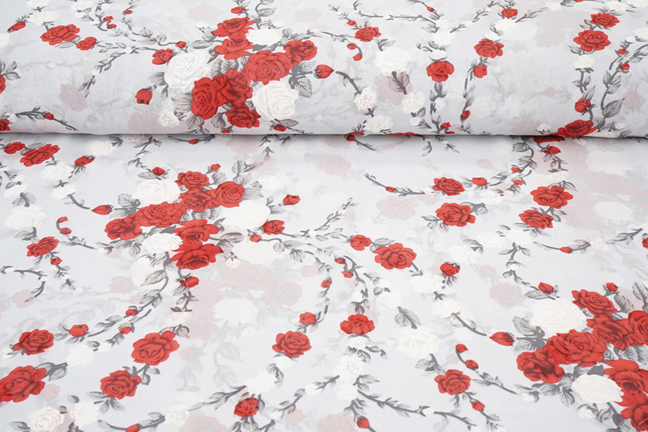Mousseline Fleurs Malina Argent