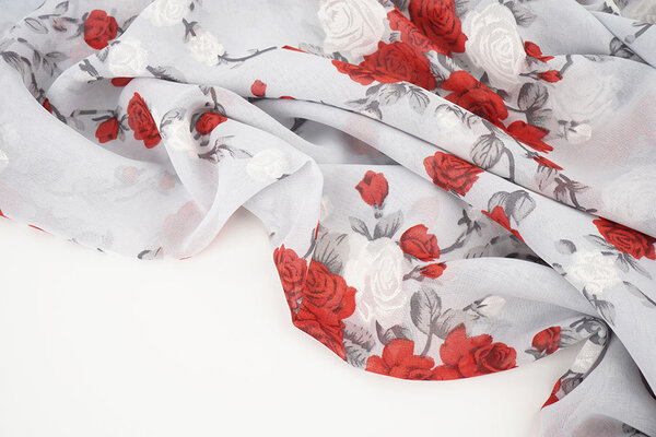 Mousseline Fleurs Malina Argent