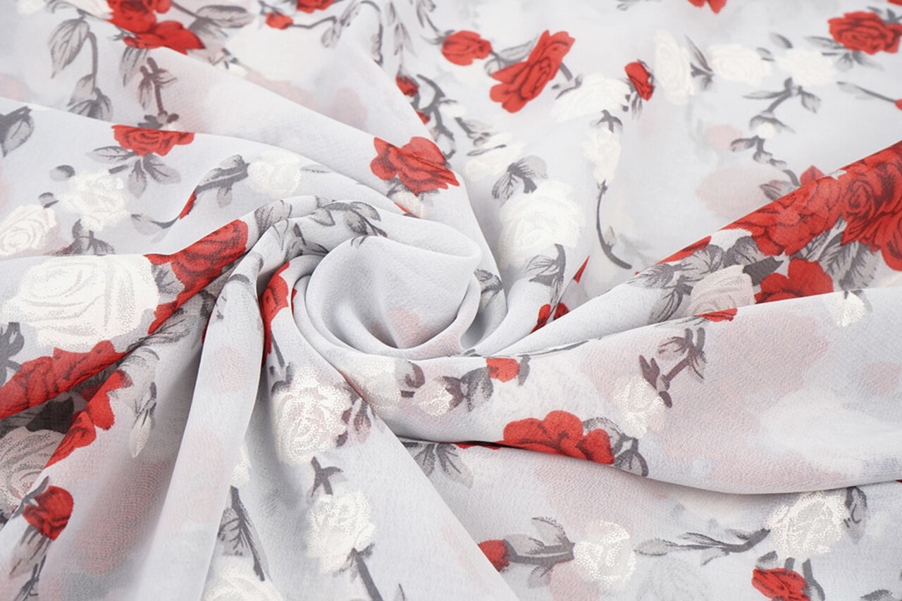 Mousseline Fleurs Malina Argent