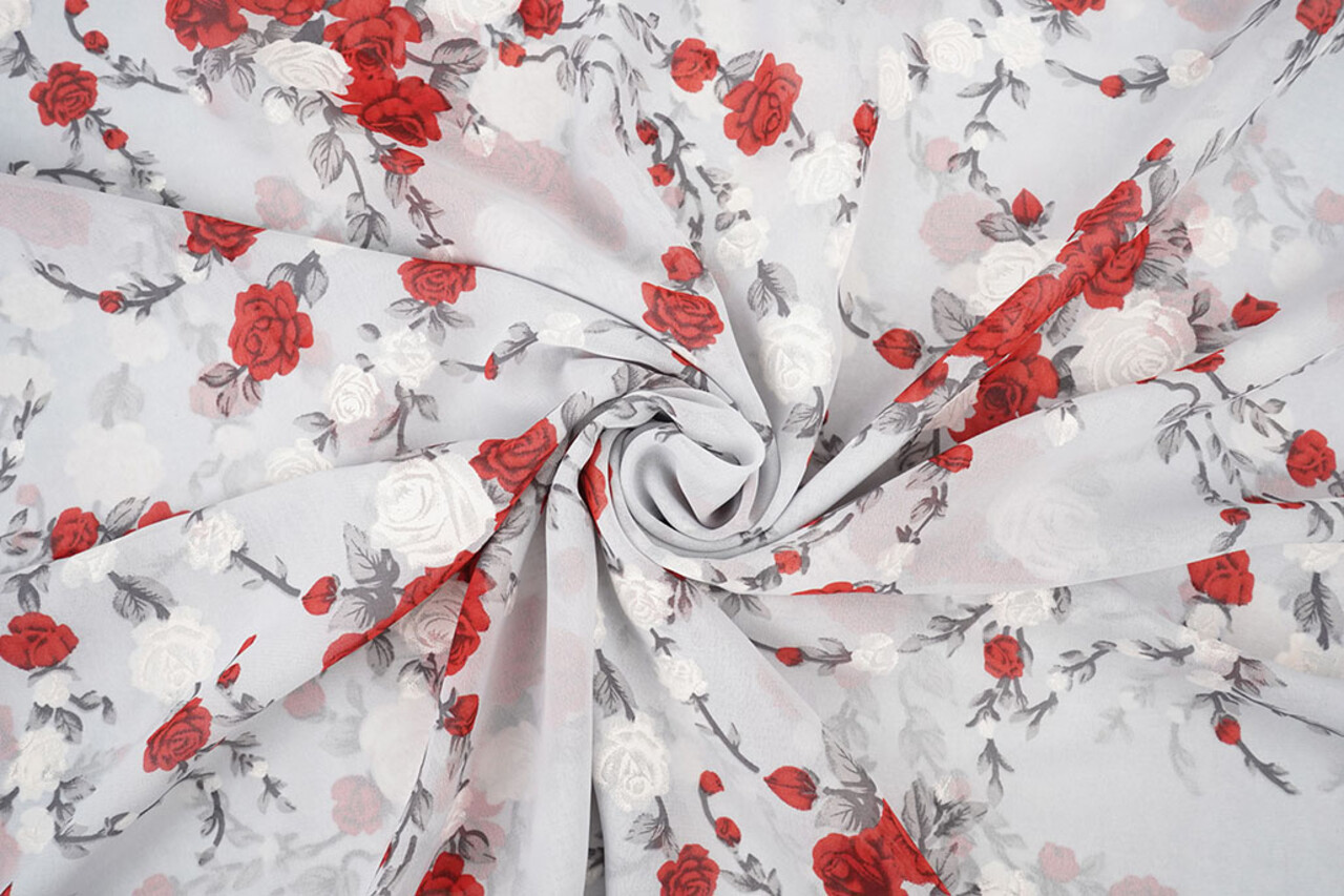 Mousseline Fleurs Malina Argent