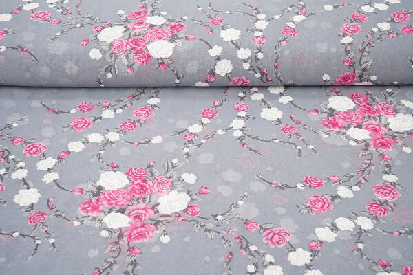 Mousseline Fleurs Malina Gris Mousseline Fleurs Malina Gris