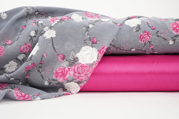 Chiffon Blumen Malina Grau