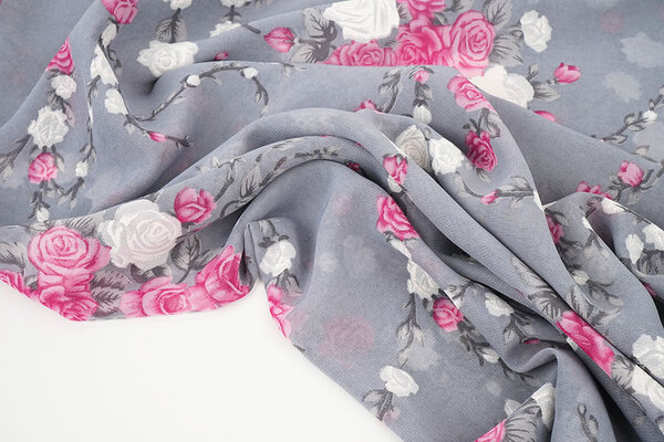 Mousseline Fleurs Malina Gris Mousseline Fleurs Malina Gris