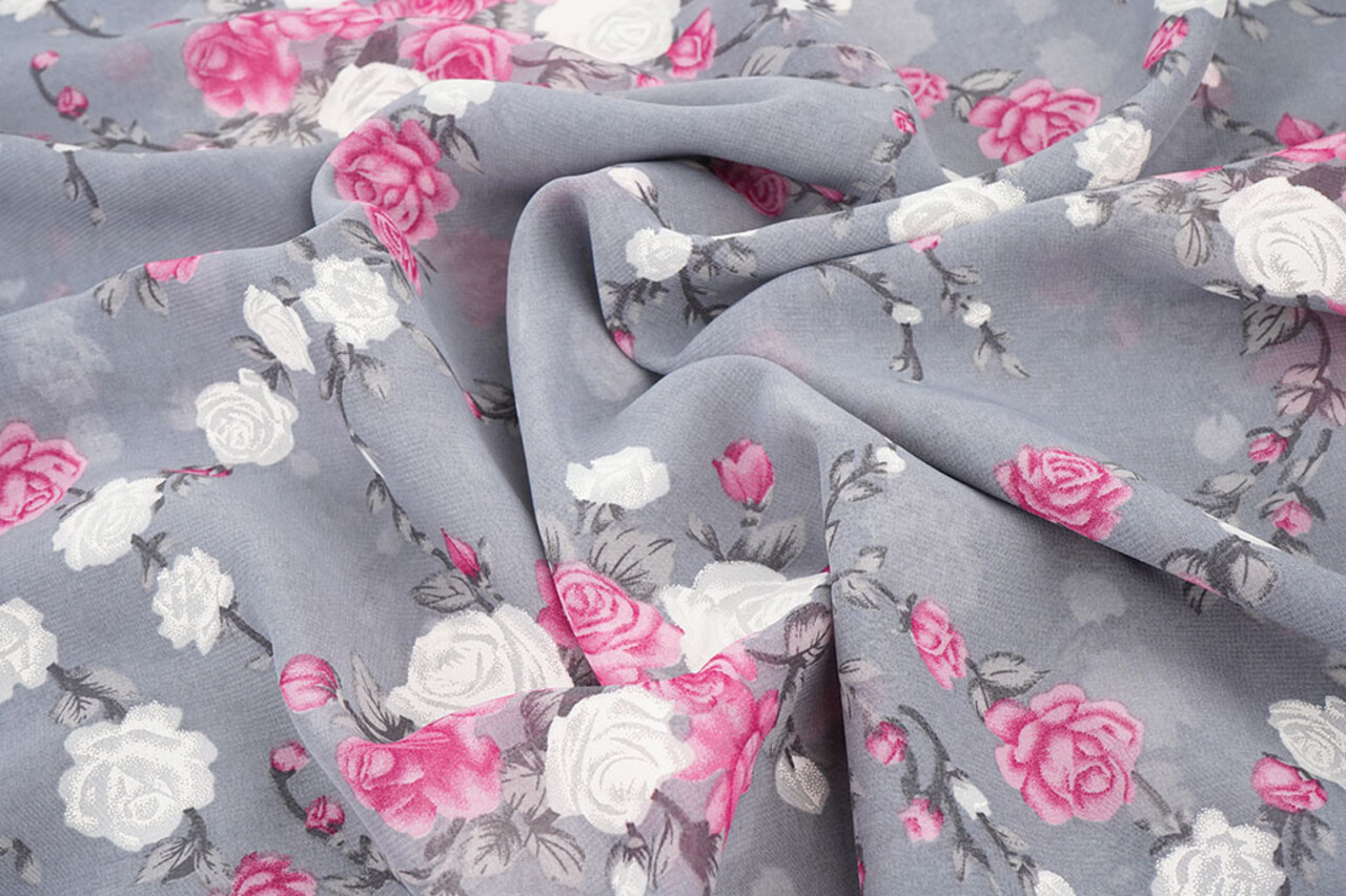 Chiffon Blumen Malina Grau