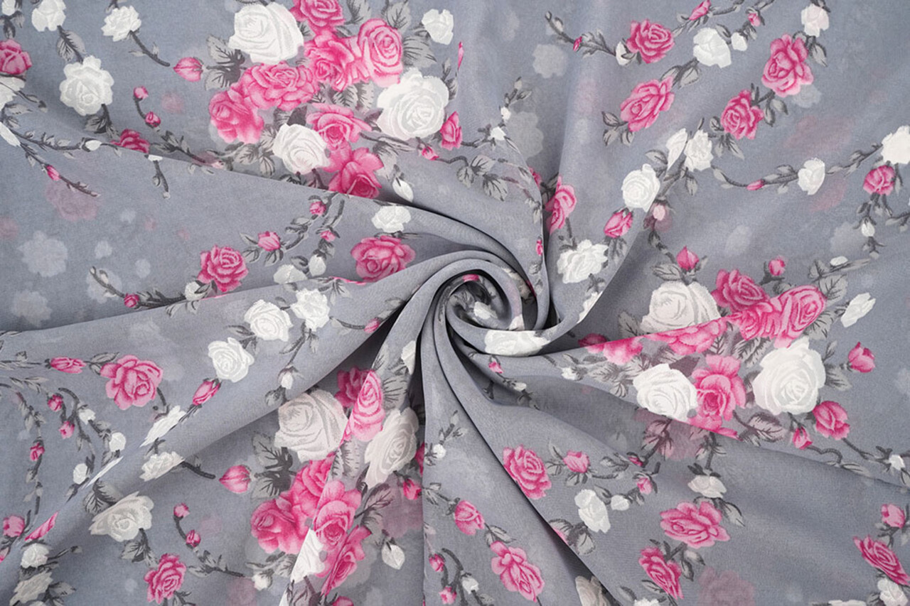 Chifón Flores Malina Gris Chifón Flores Malina Gris