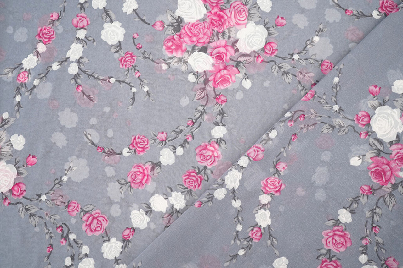 Chiffon Blumen Malina Grau