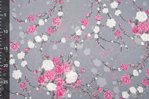 Mousseline Fleurs Malina Gris Mousseline Fleurs Malina Gris