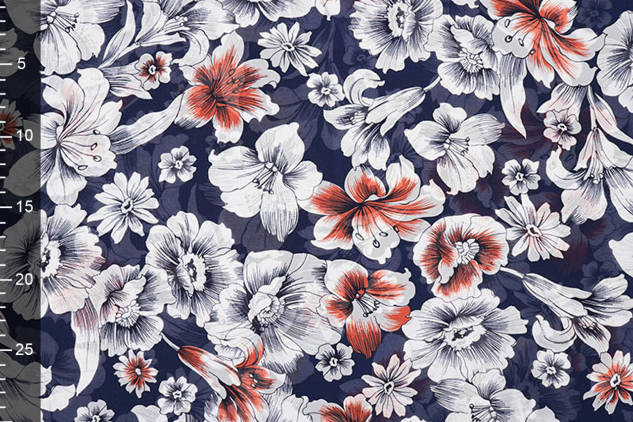 Mousseline Fleurs Calypso Marine