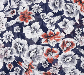 Mousseline Fleurs Calypso Marine
