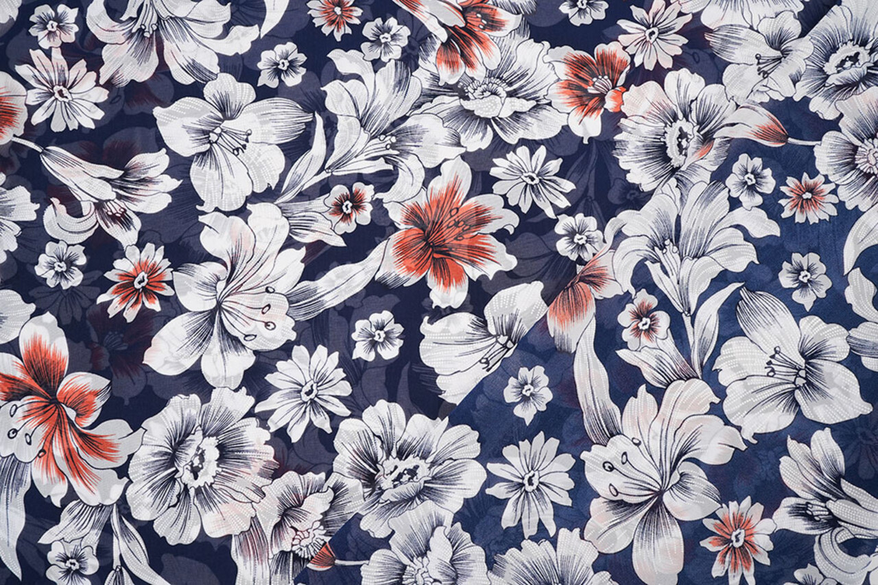Mousseline Fleurs Calypso Marine