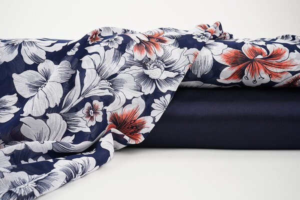 Mousseline Fleurs Calypso Marine