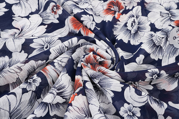 Mousseline Fleurs Calypso Marine