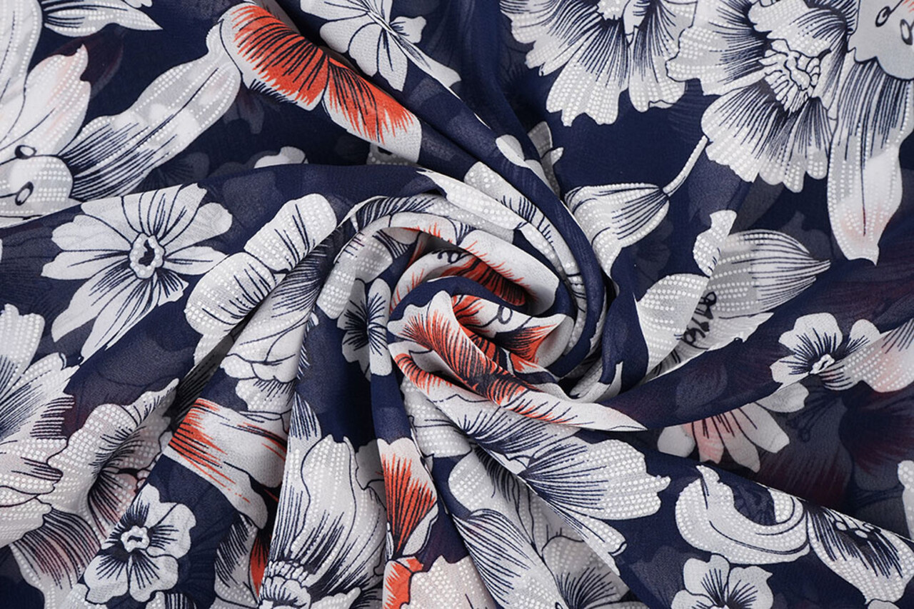 Mousseline Fleurs Calypso Marine