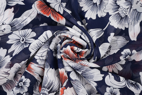 Mousseline Fleurs Calypso Marine