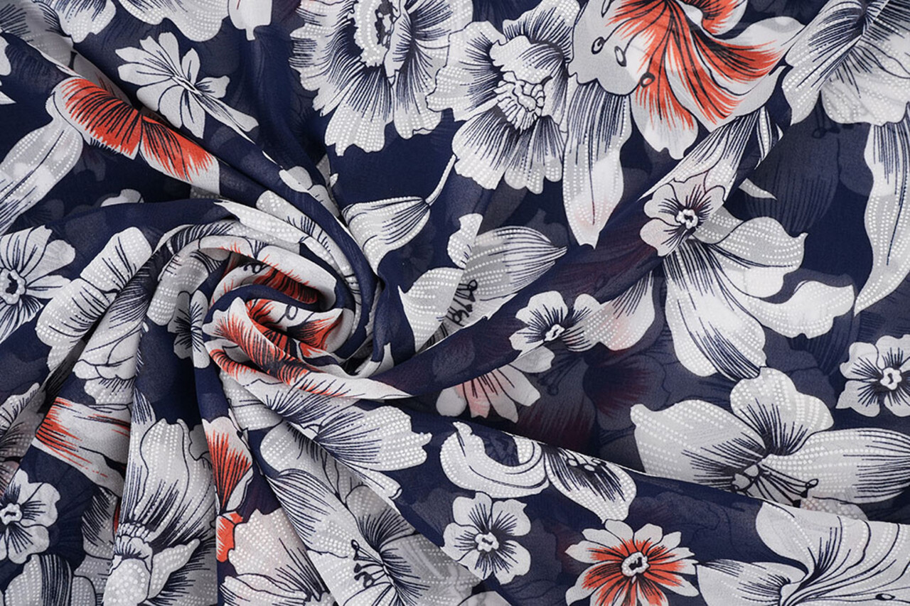 Mousseline Fleurs Calypso Marine