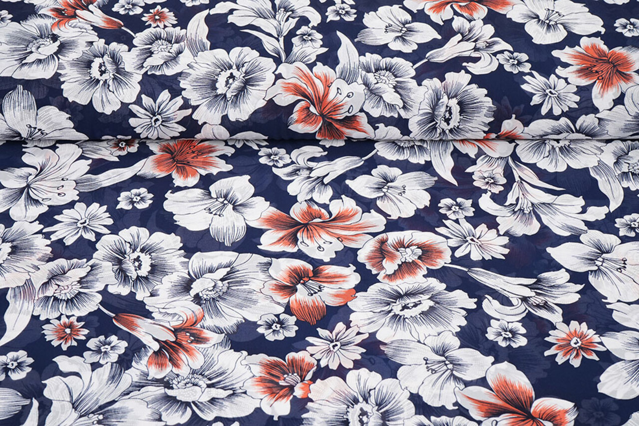Mousseline Fleurs Calypso Marine