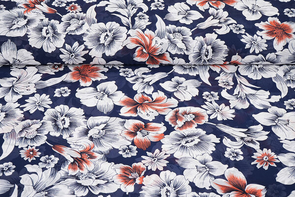 Mousseline Fleurs Calypso Marine