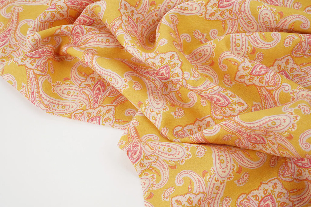 Washed Viscose Paisley Ocher Yellow