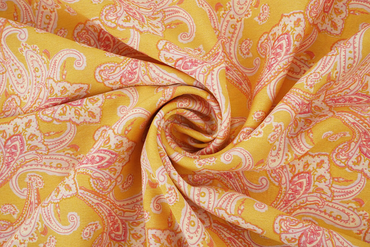 Gewassen Viscose Paisley Oker Geel