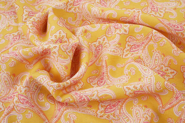 Washed Viscose Paisley Ocher Yellow