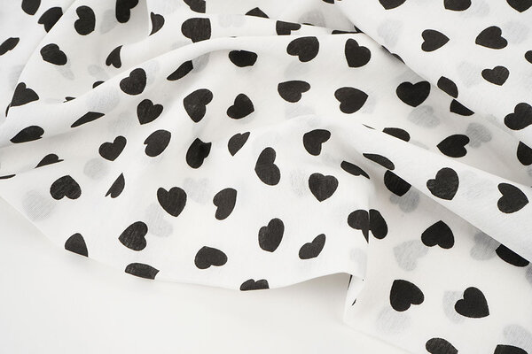 Washed Viscose Hearts White - Black