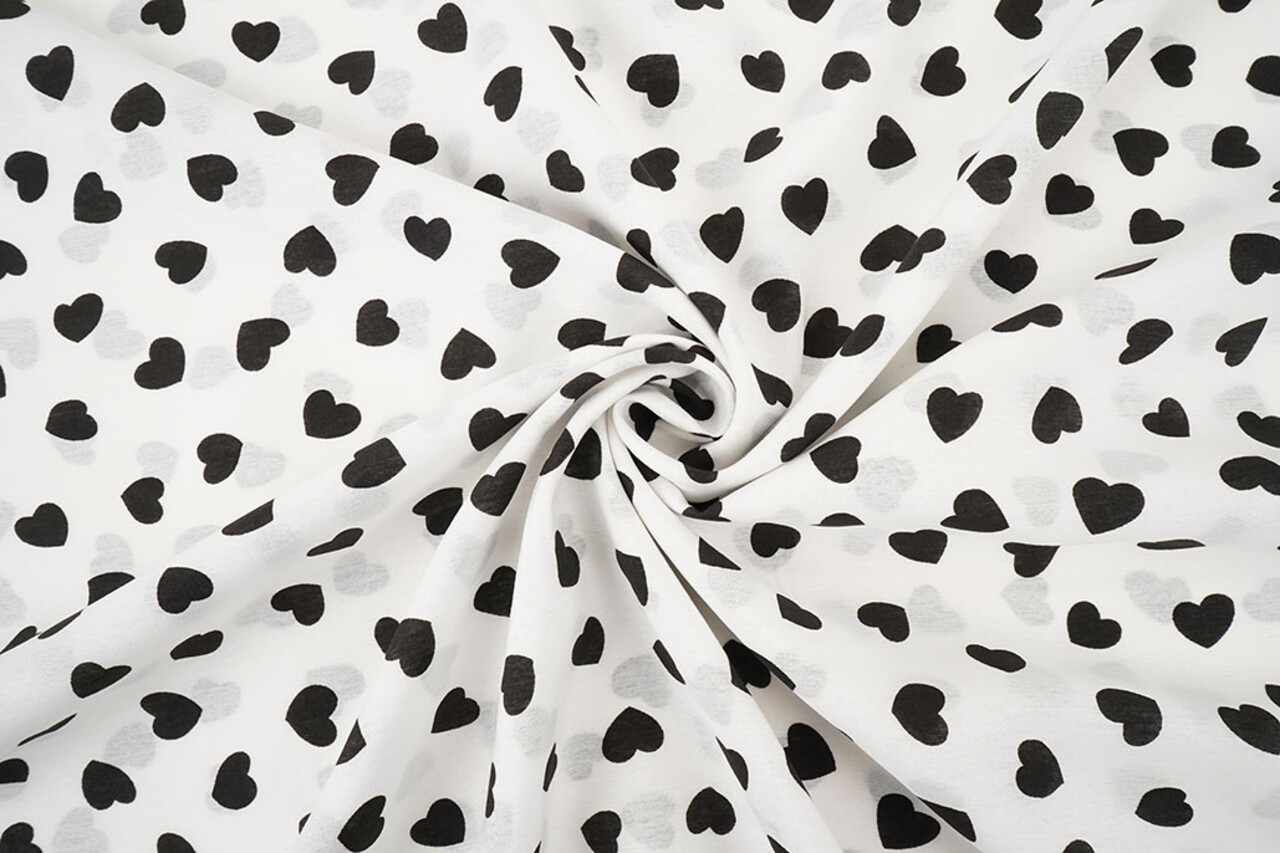 Washed Viscose Hearts White - Black