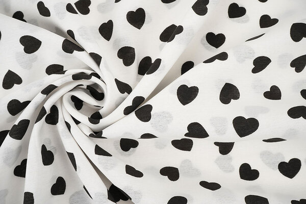 Washed Viscose Hearts White - Black