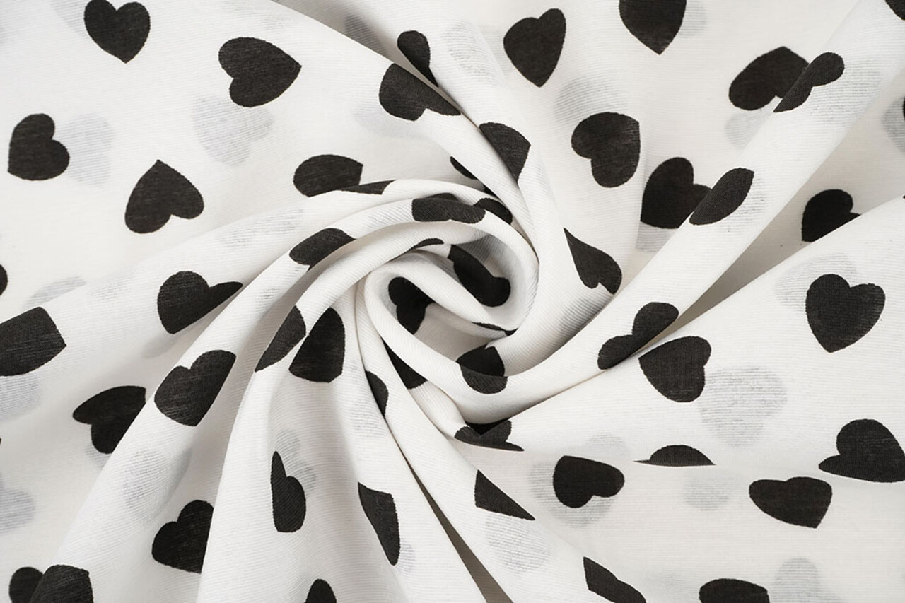 Washed Viscose Hearts White - Black
