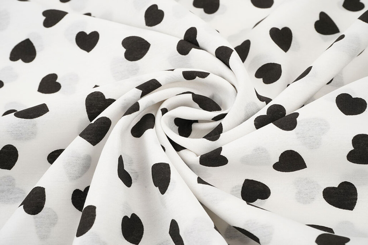 Gewassen Viscose Hartjes Wit - Zwart Gewassen Viscose Hartjes Wit - Zwart
