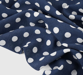 Washed Viscose Dots Navy  - White
