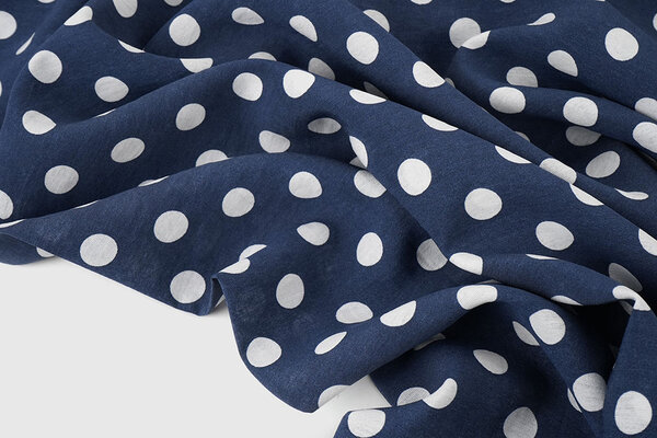 Washed Viscose Dots Navy  - White
