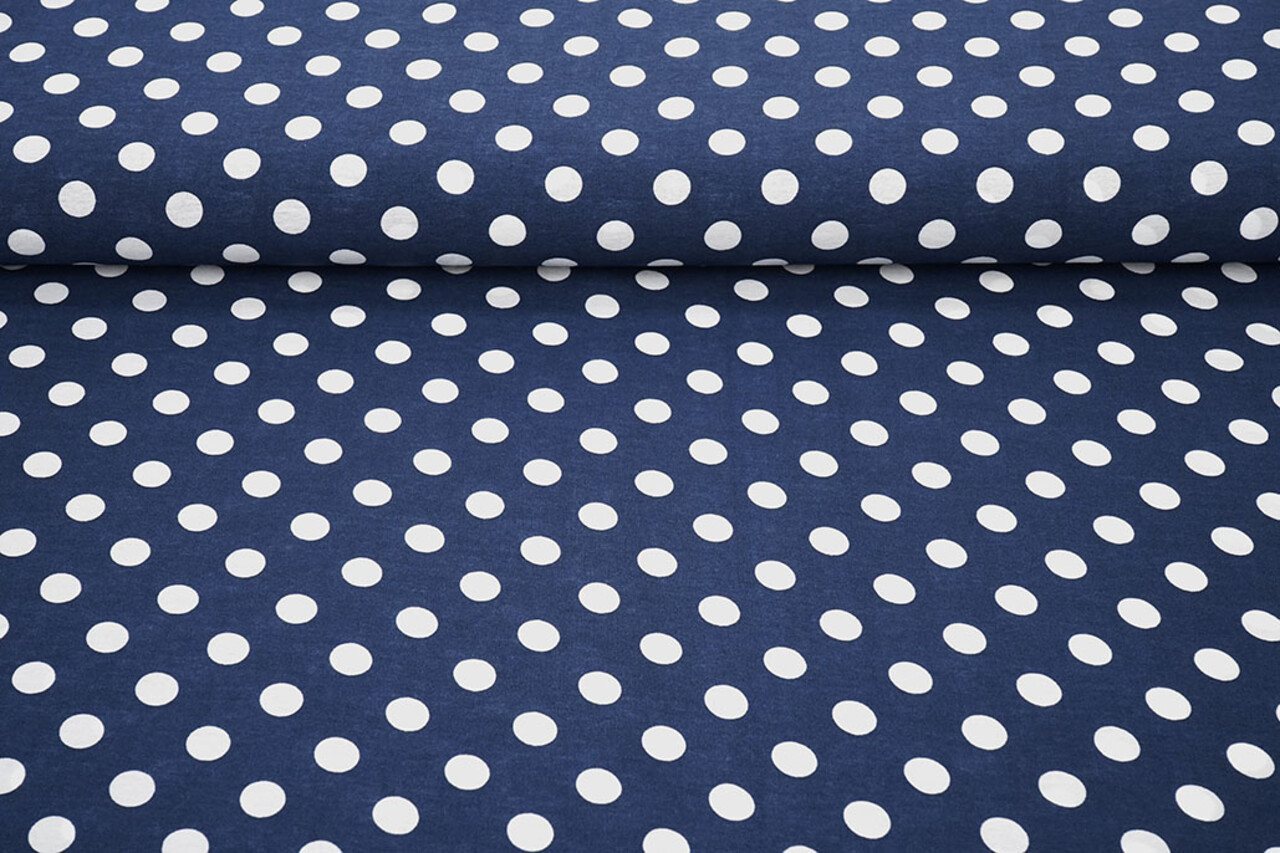 Gewassen Viscose Stippen Marine - Wit